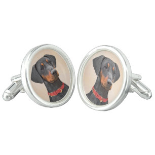 German Pinscher Painting Original Animal Art Cufflinks
