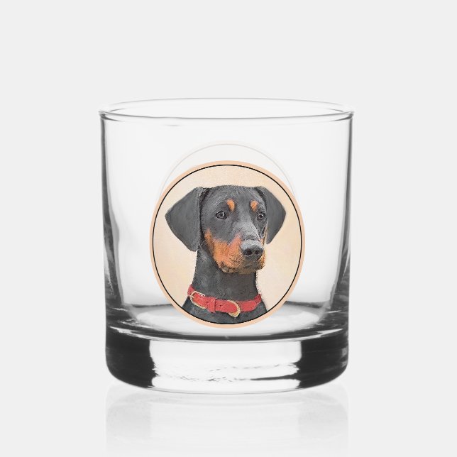 German Pinscher Painting Original Animal Art Whiskey Glass (Front)