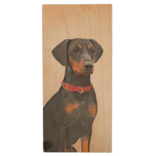 German Pinscher Painting Original Animal Art Wood Flash Drive