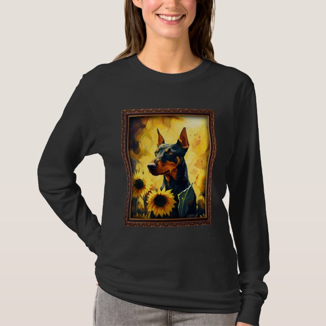 German Pinscher Painting Sunflower Flower Mom Wome T-Shirt (Front)