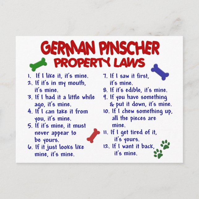 GERMAN PINSCHER Property Laws 2 Postcard (Front)