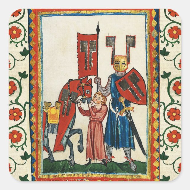 GERMAN POET AS TEUTONIC KNIGHT MEDIEVAL MINIATURE  SQUARE STICKER (Front)