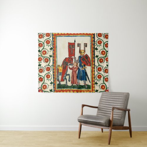 GERMAN POET AS TEUTONIC KNIGHT MEDIEVAL MINIATURE  TAPESTRY