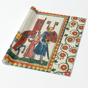 GERMAN POET AS TEUTONIC KNIGHT MEDIEVAL MINIATURE WRAPPING PAPER