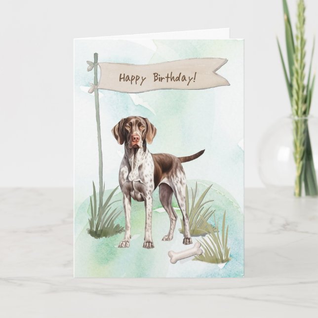 German Pointer Dog Outside Under Birthday Sign Card (Front)