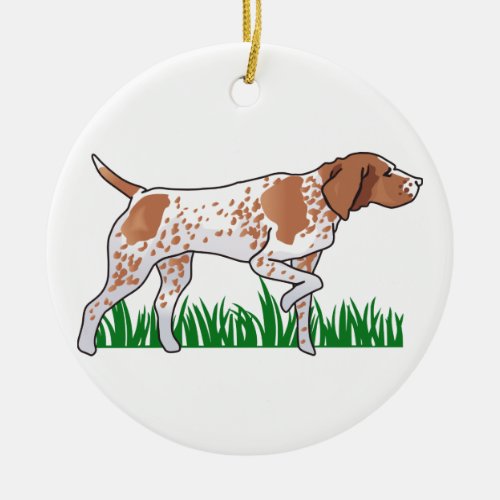 German Pointer in Grass Ceramic Ornament