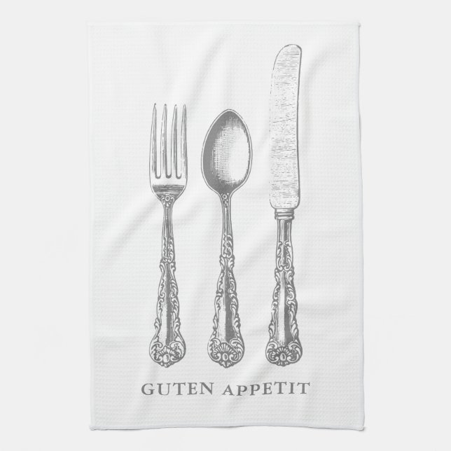 German Quote kitchen towel, fork, spoon, knife Kitchen Towel (Vertical)