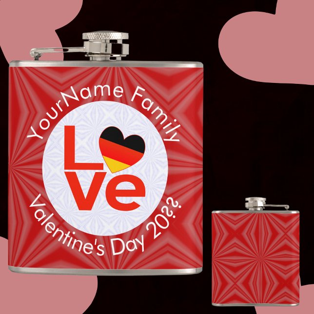 German Red LOVE Heart Flag Personalized  Flask (Creator Uploaded)