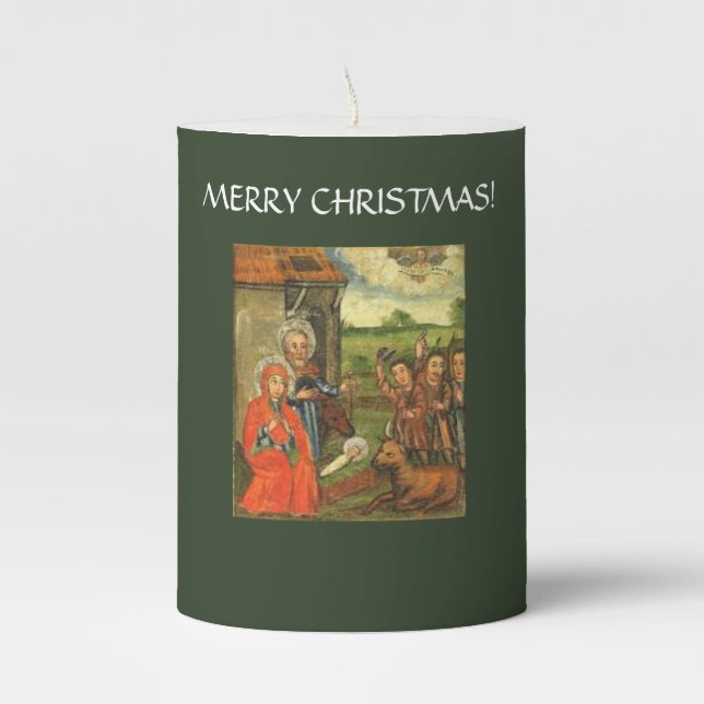 GERMAN RENAISSANCE NATIVITY PAINTING Pillar Candle (Front)