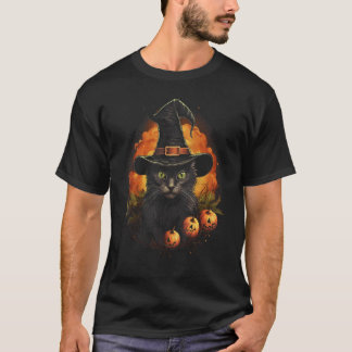 German Rex Cat Halloween Costume Witch Hat Pumpkin T-Shirt