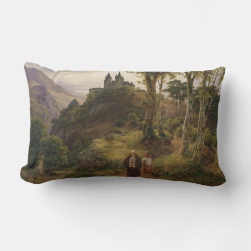 German Romantic Landscape with Monastery Complex Lumbar Pillow