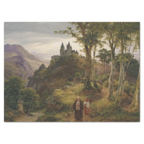 German Romantic Landscape with Monastery Complex Tissue Paper