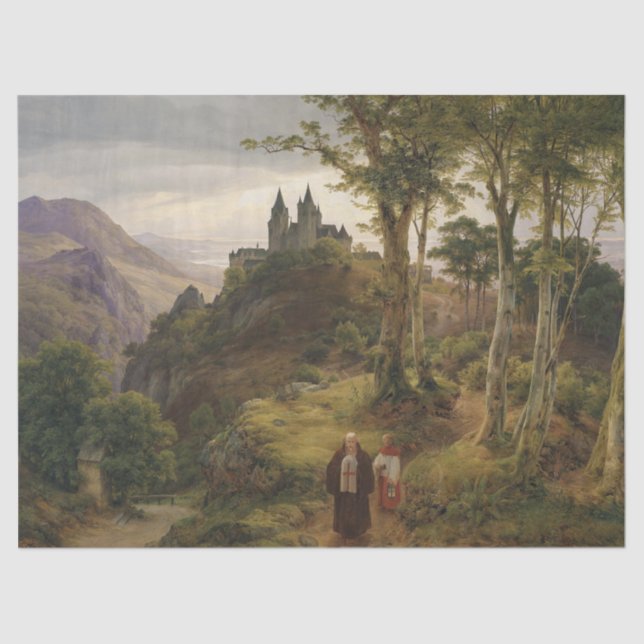 German Romantic Landscape with Monastery Complex Tissue Paper (Front)