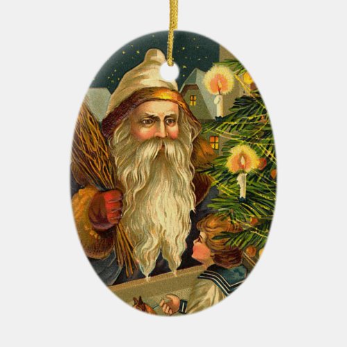 German Santa Claus in Yellow Coat Ornaments