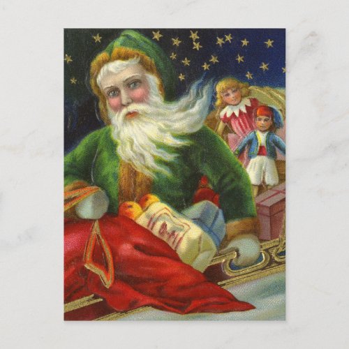 German Santa Delivering Toys Holiday Postcard