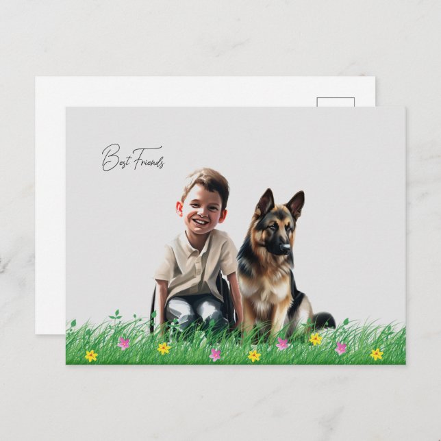 German Shepard and boy  Postcard (Front/Back)
