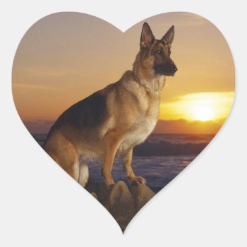 German Shepard At Sunset Heart Sticker by thecoveredbridge at Zazzle