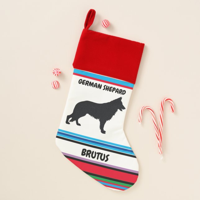 German Shepard Christmas Stocking personalized. (Front)