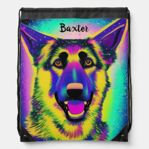German Shepard Confetti Pop Art w/ Optional Name Drawstring Bag