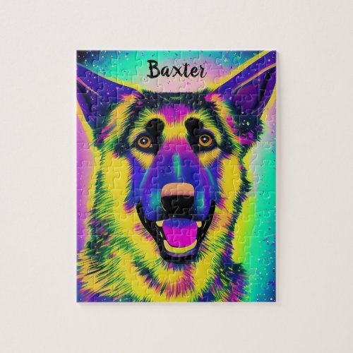 German Shepard Confetti Pop Art w Optional Name   Jigsaw Puzzle