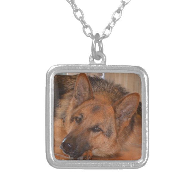 German Shepard ~ Design Stella Silver Plated Necklace (Front)