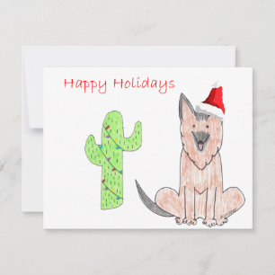 German Shepard Dog Cactus Christmas Holiday Card
