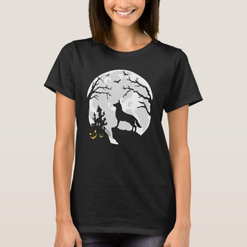 German Shepard Dog in The Moon Halloween Costume m T_Shirt