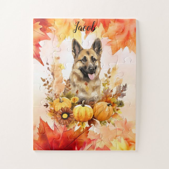 German Shepard in Autumn personalized Jigsaw Puzzle (Vertical)