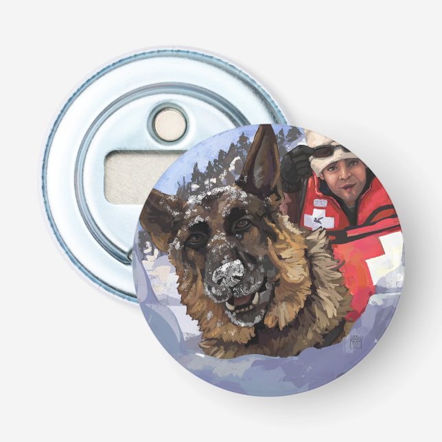 German Shepard Search and Rescue in the Snow Bottle Opener (Front)