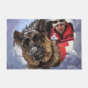 German Shepard Search and Rescue in the Snow Doormat