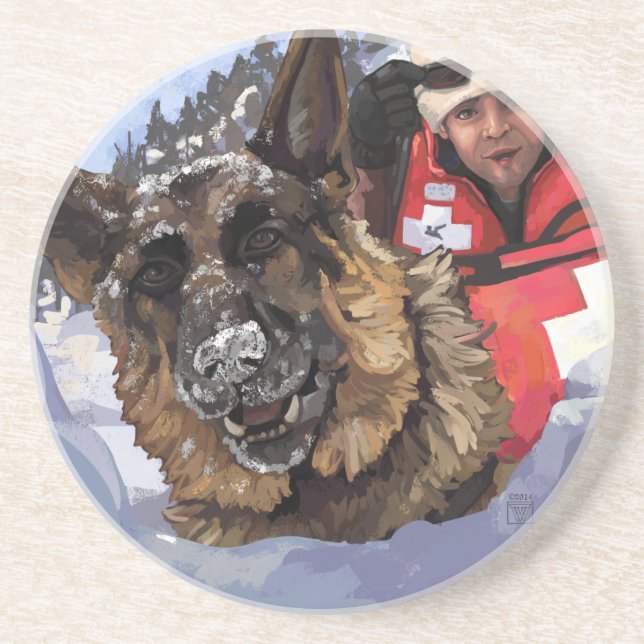 German Shepard Search and Rescue in the Snow Drink Coaster (Front)