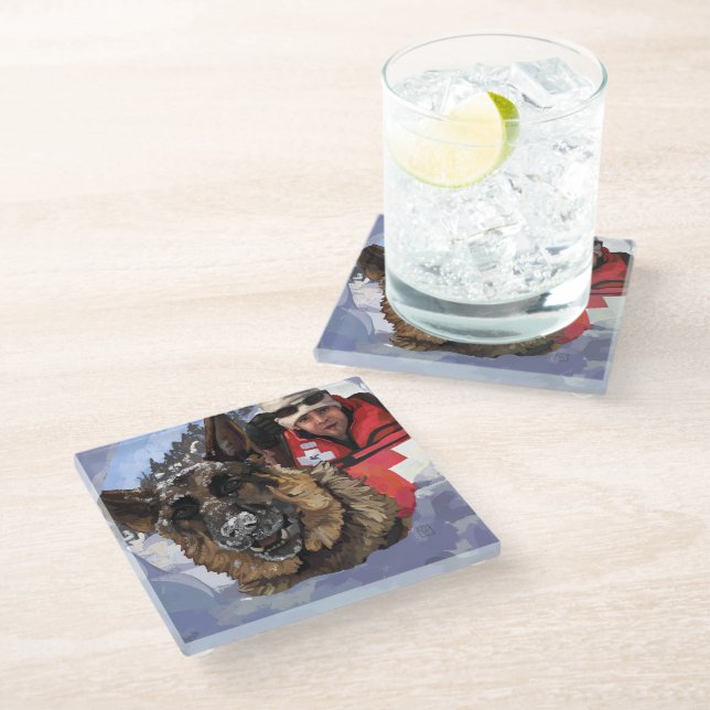 German Shepard Search and Rescue in the Snow Glass Coaster (Angled)