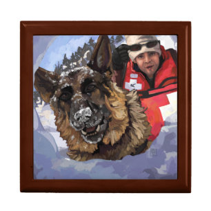 German Shepard Search and Rescue in the Snow Keepsake Box