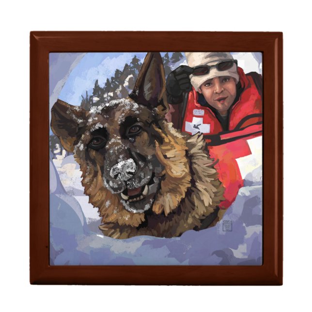 German Shepard Search and Rescue in the Snow Keepsake Box (Front)