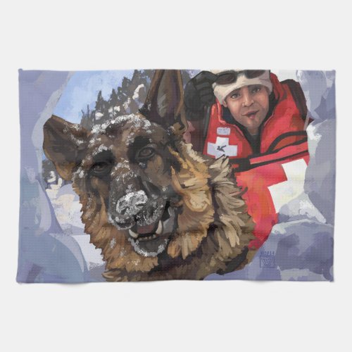 German Shepard Search and Rescue in the Snow Kitchen Towel