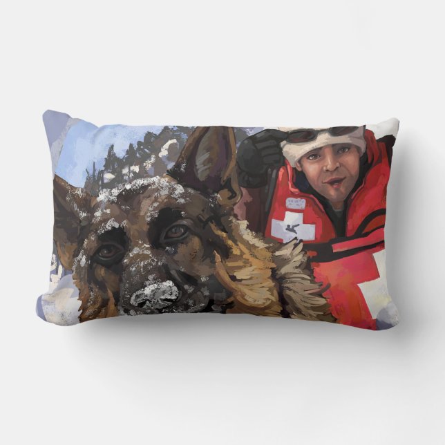 German Shepard Search and Rescue in the Snow Lumbar Pillow (Front)