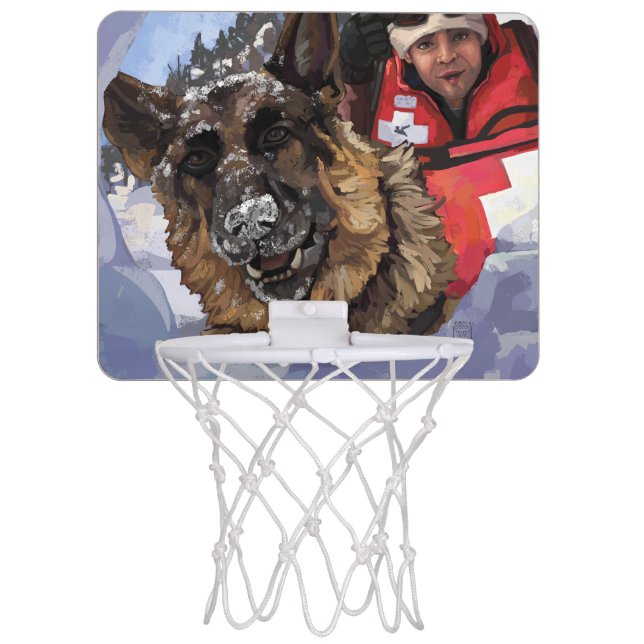 German Shepard Search and Rescue in the Snow Mini Basketball Hoop (Front)