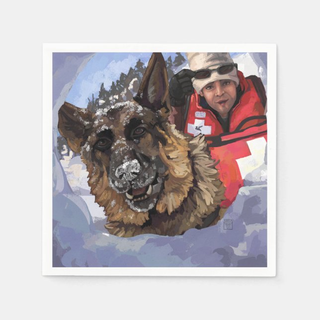 German Shepard Search and Rescue in the Snow Napkins (Front)