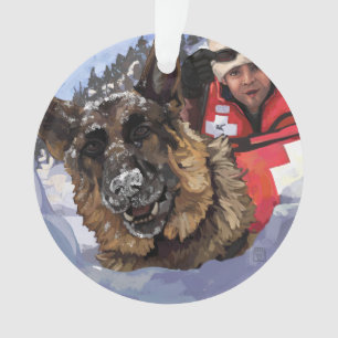 German Shepard Search and Rescue in the Snow Ornament