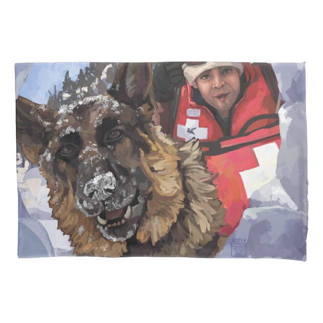 German Shepard Search and Rescue in the Snow Pillow Case (Front)
