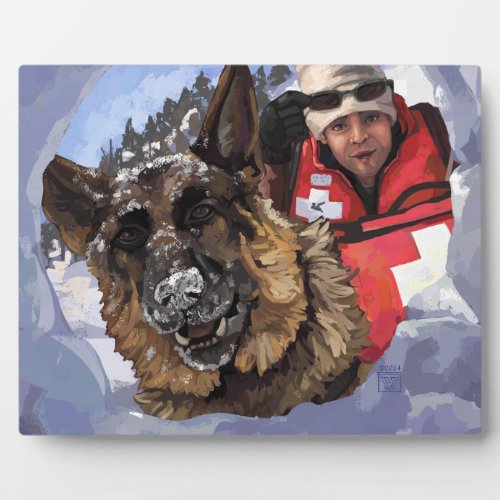 German Shepard Search and Rescue in the Snow Plaque