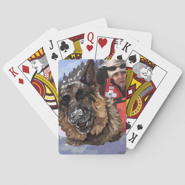 German Shepard Search and Rescue in the Snow Poker Cards (Back)