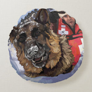German Shepard Search and Rescue in the Snow Round Pillow