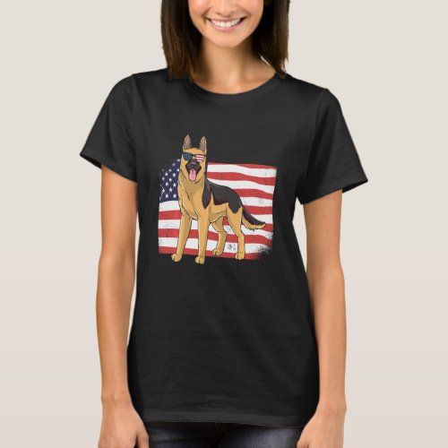 German Sheperd Dad  Mom American Flag 4th Of July T_Shirt