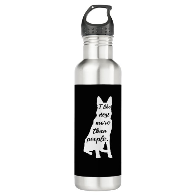 German Sheperd I Like Dogs White Design Stainless Steel Water Bottle (Front)