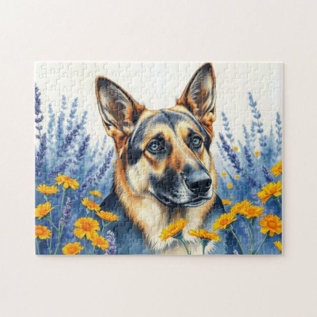 German Sheperd in the flowers Jigsaw Puzzle (Horizontal)