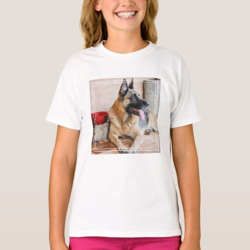 German Sheperd Resting By Water Basin T_Shirt