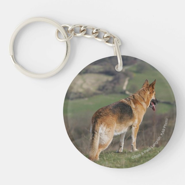 German Shephard Looking Down Hill Keychain (Front)