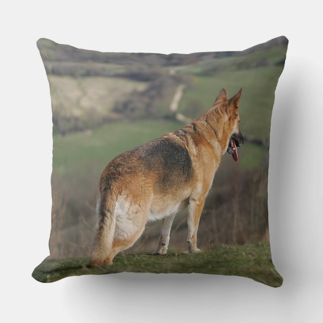 German Shephard Looking Down Hill Throw Pillow (Front)