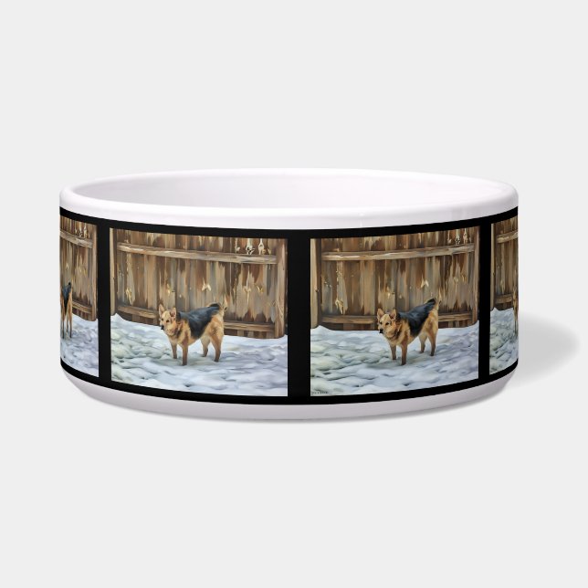 German Shepheard In The Snow Medium Pet Bowl (Front)